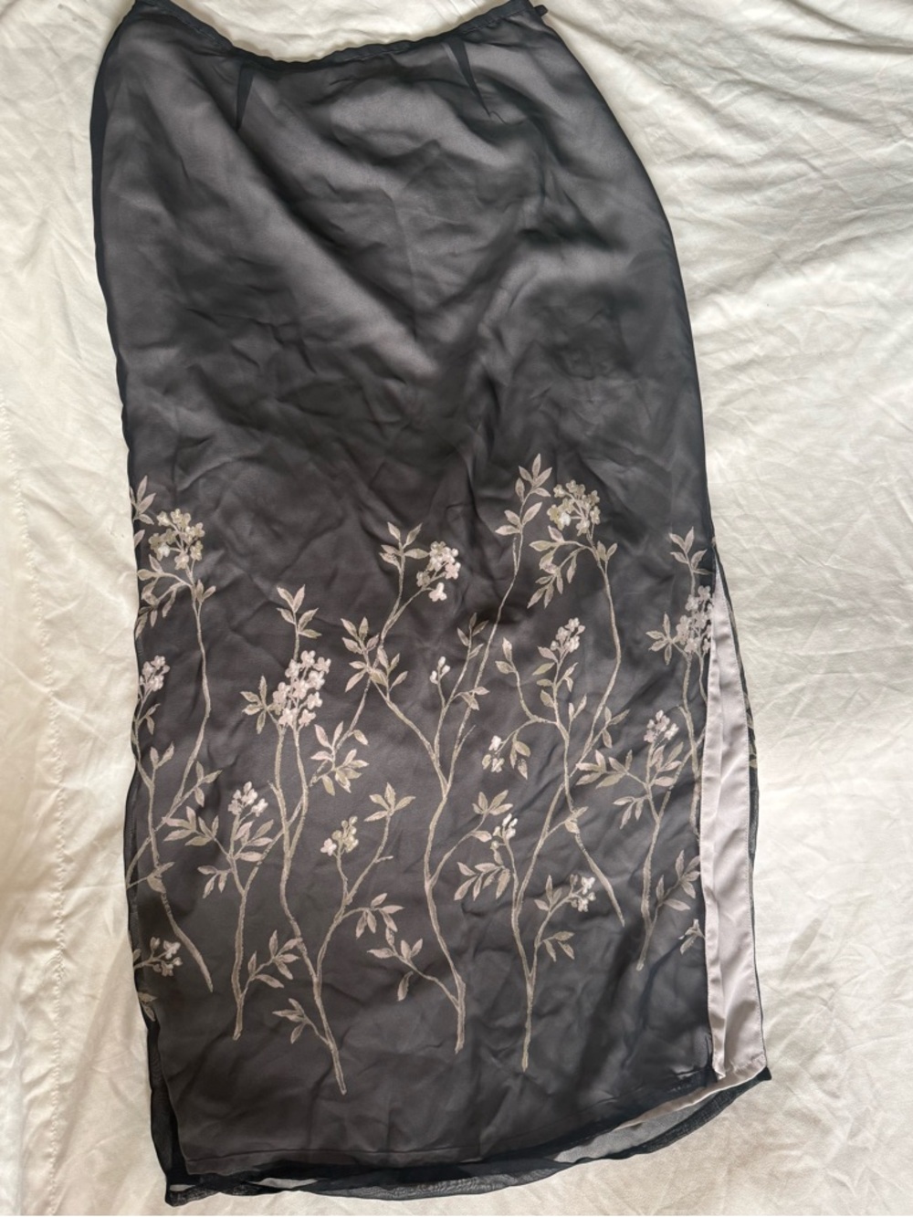 Old Navy Black Sheer Overlay Skirt with Cream Embroidery